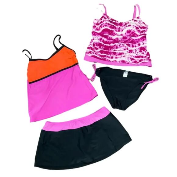 Aqua Contour Swim Tankini Skirt Bikini Bottom Pink Black 4 Piece Set Size Medium - Picture 1 of 5